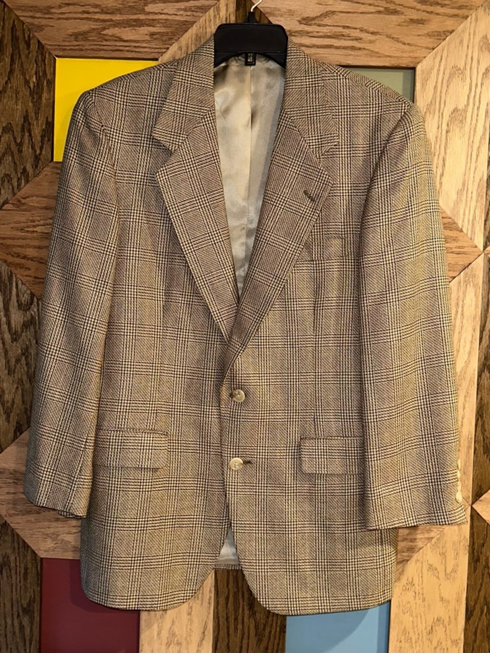 Mark Shale Men’s Brown Houndstooth Check Wool Sport Coat Blazer ~ Size 39R